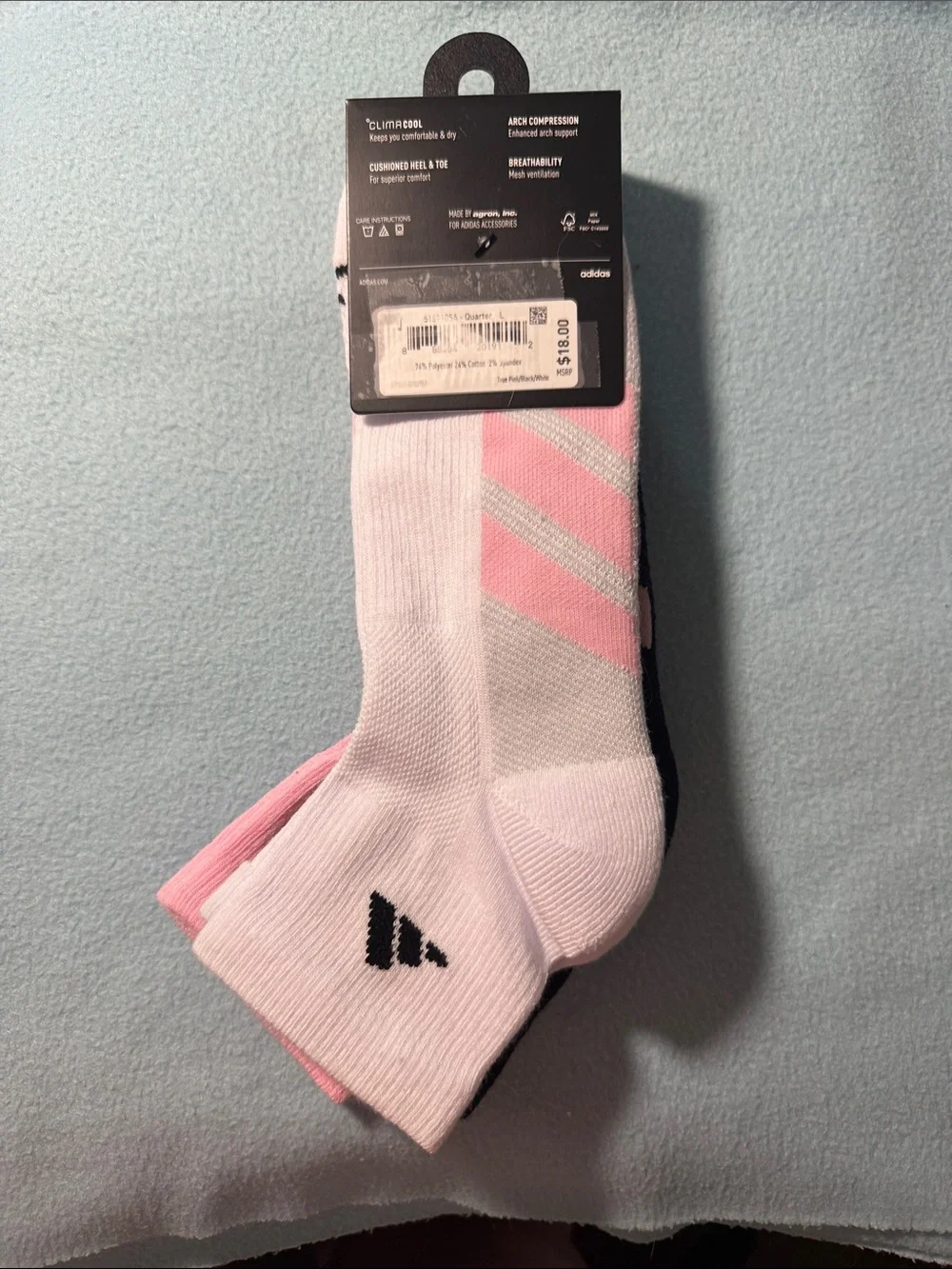 Adidas Men’s Quarter Socks - size L, shoe sz 6-12